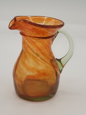 Orange Swirl Miniature Art Glass Pitcher with applied handle-image