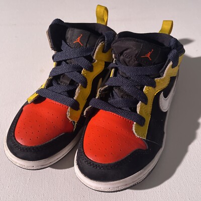 Nike Air Jordan 1 Retro Mid Kids Size 9C  Black Yellow Orange White BQ6933-087-image