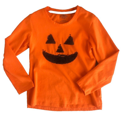 Girls Orange Halloween Long Sleeve T-Shirt Size Small 6/6X (A6)-image