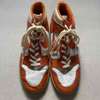 Original Nike Dunk High Sneakers Mid 80's Orange x White Leather Made in Korea-image