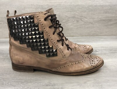 Sam Edelman Women’s Joss Taupe Leather Studded Wingtip Ankle Boots Sz 9.5M-image