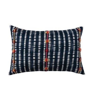 Cotton Slub Tie Dye Lumbar Pillow Cover with Embroidered Accents, Multicolor,...-image
