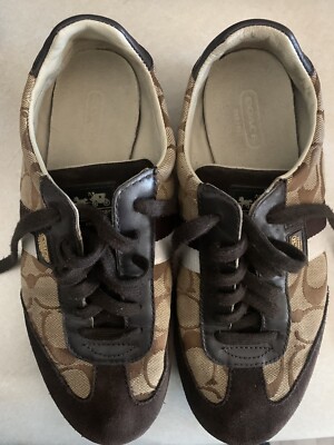 Coach Joss Sneakers Brown White Canvas Leather Suede Women's Size US 7 M  XCLNT-image