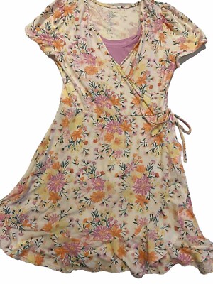 Womens Pink & Orange Floral Wrap Dress Size 7-9 New With Tag-image