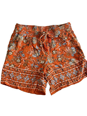 J. Jill Womens Shorts XS Petite Orange Floral Elastic Waist Mid Rise Casual  -image