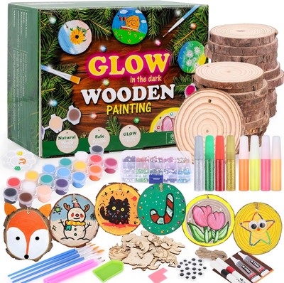 Kids Wood Painting Kit Glow in The Dark - Arts and Crafts for Kids Ages 5-12, Ea-image