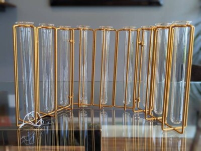 NEW Creative Co-Op 9 Glass Tube Bud Vases w/ Gold Metal Stand-image