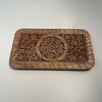 Creative Co Op 10” L  x 6” W Hand Carved Mango Wood Tray -image
