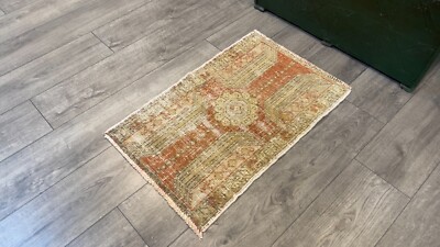 Orange Doormat, Small Turkish Rug, Antique Rug, Handmade Rug, 1.6x2.8 ft-image