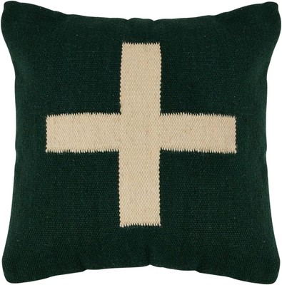 Creative Co-Op Swiss Cross Cotton Wool Throw Standard, Green and Cream -image
