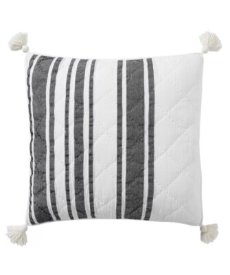 Pottery Barn Mesa Tassel Stripe Euro Pillow Sham Black Striped Farmhouse-image