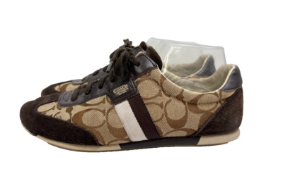 Coach Women's Sneakers Joss Brown Gold Flats US sz 8M Lace Up Athletic Shoes-image