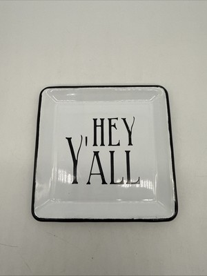 New Creative CO-OP White & Black Metal Enamel Trinket Tray 5” By 5”-image