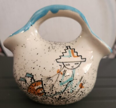 Black Hills S.D. MCM Small Double Vase Turquoise & Orange-image