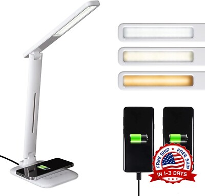 Lámpara de mesa de escritorio LED Cargador inalámbrico y puerto de carga USB NEW-image