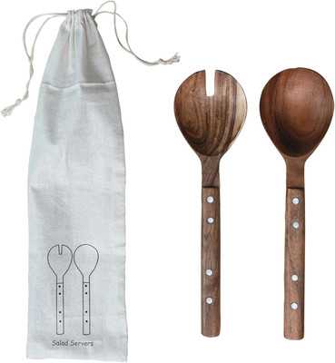 Creative Co-Op, Natural Rustic Charm Mango Wood Salad Server Set, Medium -image