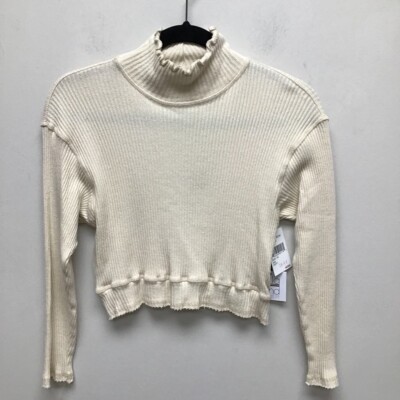 La La Land Creative Co. Womens Crop Pullover Sweater Beige Ribbed Stretch XS New-image