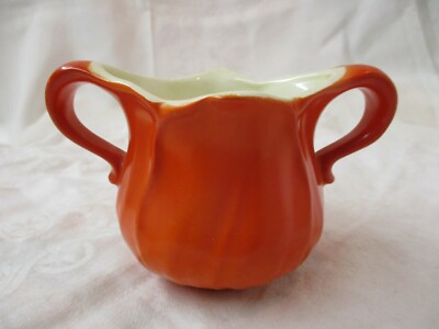 Mid Century Modern 1970's orange ceramic Sugar Bowl-image