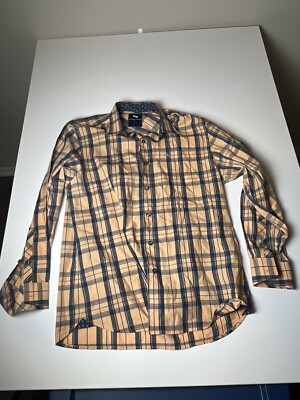Tommy Bahama Orange Peach Button Down Dress Shirt Medium Plaid-image