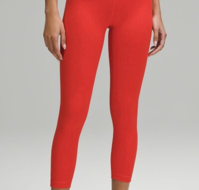 Lululemon Women's Crop Mid Rise Orange Salmon Legging Size 8-image