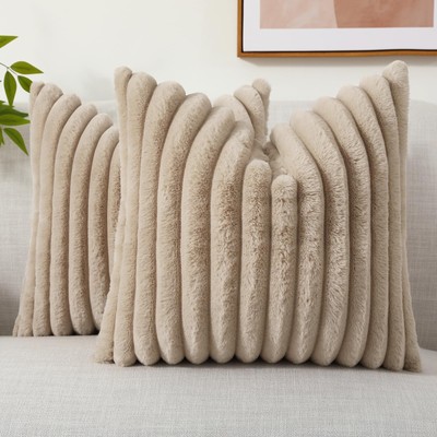 Faux Fur Throw Pillow Covers 18x18 Set of 2, Decorative Soft Plush Striped Ne...-image