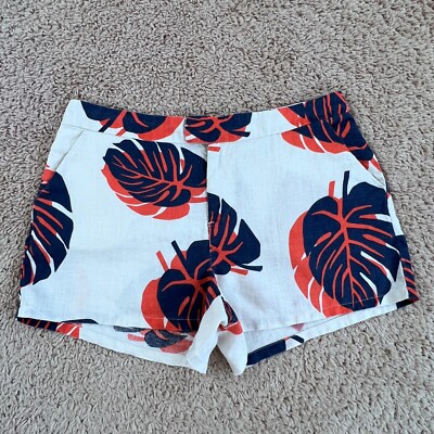 LUCKY BRAND Ivory Blue Orange Leaf-Print Mid-Rise Linen Shorts Womens 8 Pockets-image