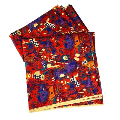 Vintage Hoffman Fabric Mid Century Retro Graffiti Orange Blue Checker Paint MOD-image