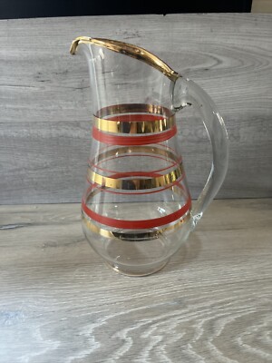 Vtg. Mid Century Modern Orange/Red/Gold Banded 11