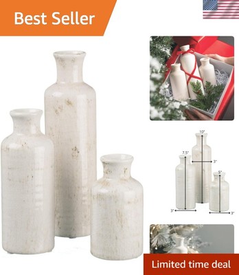 White Ceramic Vase Set, Farmhouse Decor, Home Decorative Vase, Vases For Your...-image