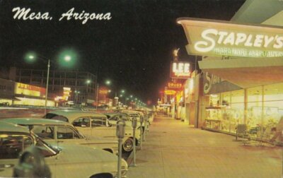 MESA Arizona 1950-60s Main Street at Night OLD PHOTO-image