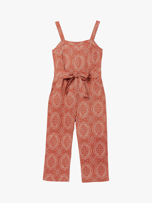 Ex Fat Face Women's Tearr Batik Linen Blend Jumpsuit in Mid Orange  100% Linen-image