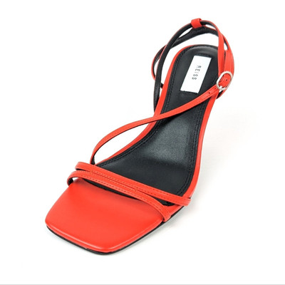New Reiss Womens Shoes Orange Bali Leather Strappy Mid Heels Size 7.5 38-image
