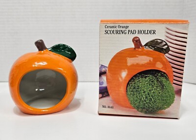 Pre Owned Alco Industries Ceramic Orange Scouring Pad Holder Succulent Planter-image