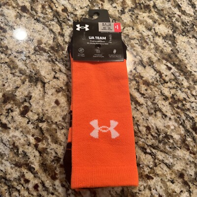 Under Armour Adult Orange Crew Polyester Mid Cushion UA Logo Team Socks 8.5-13-image