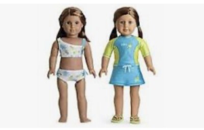 American Girl, 2 in 1 Surf Swimsuit, Blue & Green, Towel GUC-image