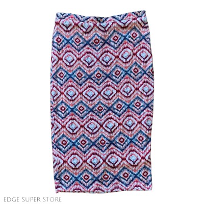 Matty M Red Blue Orange Pencil Geometric Print Rayon Stretch Long Skirt Medium-image