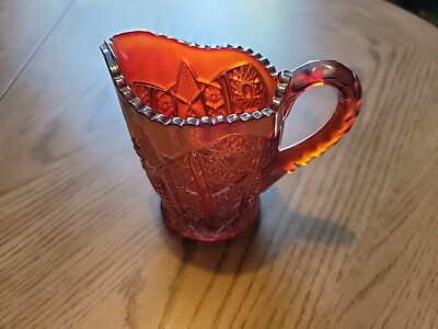 Vintage Carnival Glass Creamer Irredescent prism Orange Base Mid Century -image