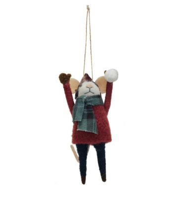 Creative Co-op - Wool Felt Mouse Snowmouse Ornament  - Red Sweater - XS6579A-image
