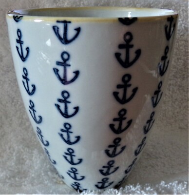 Creative Co-op Stoneware 12oz Cup Blue Anchor Pattern-image