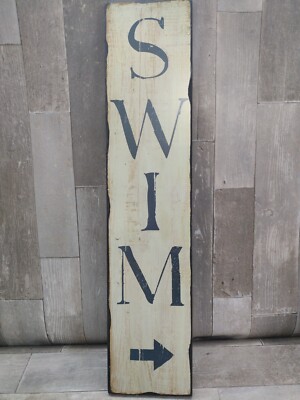 Creative Co-Op Distressed Wall Sign Swim -  Summer Farm Lake Beach Pool 30x6-image