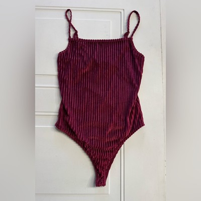 La La Land Creative Co Burgundy Red Velvet Tank Top Bodysuit Size XS-image