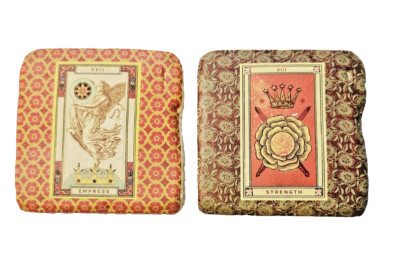 2 Tumbled Ceramic Square Tile Coasters Vintage Boho Phoenix Creative Co. NEW-image