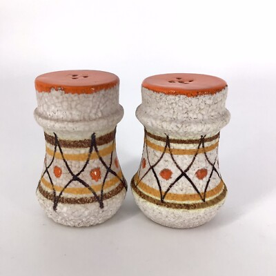 Italian Pottery Salt Pepper Shakers Mid Century Modern Orange MCM Italy-image