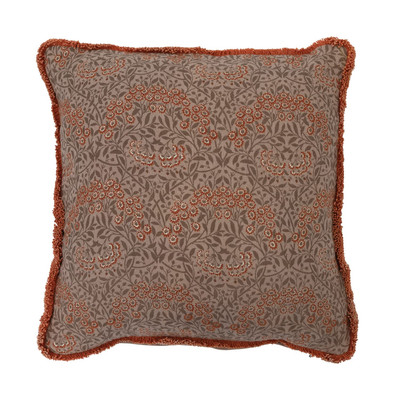 Cotton Metallic Printed Floral Pattern and Eyelash Fringe Pillow, 16