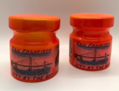 RARE San Francisco Salt & Pepper Shakers Orange Peel Mid Century Modern 1950's-image