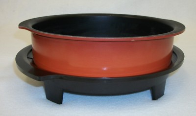 Vintage MCM Orange Enamel Nordic Ware Casserole Dish & Holder Base No. 266-image
