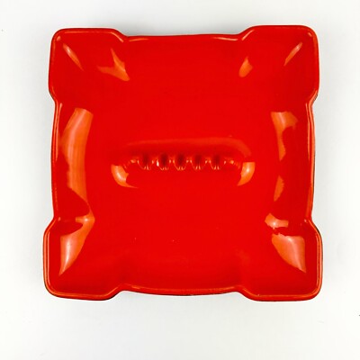 Vintage Ashtray Orange Mid Century Modern Ceramic Wood Designed Bottom 8007 USA-image