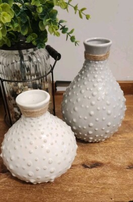 Pair of CREATIVE CO-OP Sea to Sea Bumpy Ceramic Vases Gray Grey 8