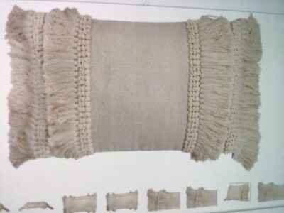 Creative Co-Op Cream Cotton & Chenille Woven Lumbar Long Fringe Pillow, 1 Count-image