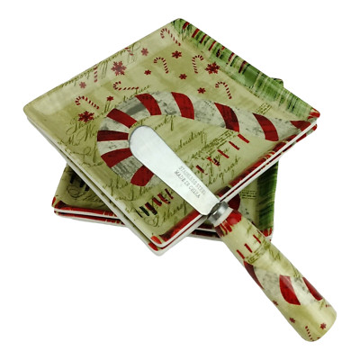 Phoenix Creative Co-op Mini Plate Set Candy Canes Cheese Knife 5